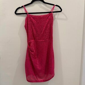 Katie J NYC Women's Mini Dress Sequin Bodycon Pink Sleeveless Adjustable Straps